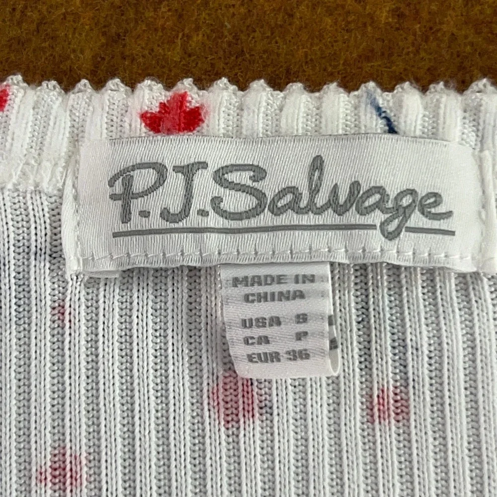 PJ Salvage Womens Small Ivory Red Floral Ribbed Knit Button Front Top NWT